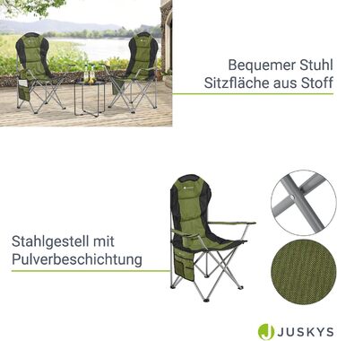 Кемпінгове крісло Juskys Lido складне з підстаканником, бічною кишенею та сумкою для перенесення - Кемпінгове розкладне крісло з оббивкою підлокітника та спинки - Зелений
