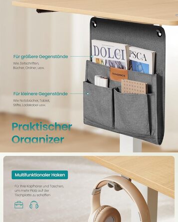 SONGMICS Стол письменний з регулюванням висоти, електричний, з пам'яттю 4 положень, vintage brown-matte black, LSD026X01