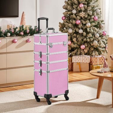 Косметичка Yaheetech 4 в 1: великий органайзер для косметики, ювелірних виробів та інструментів перукаря (рожевий)