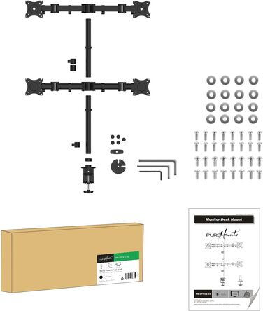 Кріплення для монітора PureMounts для 4 моніторів, 17-32 дюйми, до 8 кг, VESA 75/100, 360° оберт, регулювання висоти та нахилу, чорний