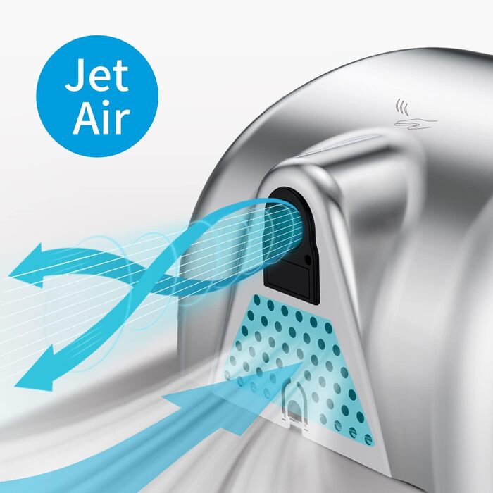 Anydry 2800 Klassisch: Електричний сушар для рук AnyDry, автоматичний, швидка сушка (8-12 сек), настінний монтаж, полірування, нержавіюча сталь, 1400-1650W, глянцевий