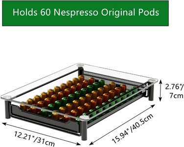 Організатор для капсул Nespresso Sevenline: тримач для 60 капсул, кришталеве скло, органайзер для кухні