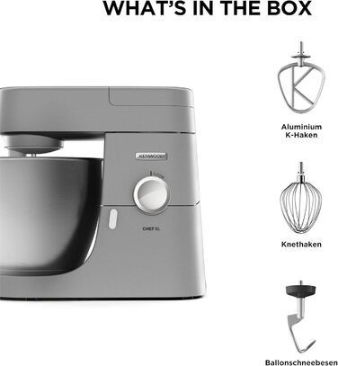 Кухонний комбайн Kenwood Chef XL KVL4100S з великою чашею 6.7 л з нержавіючої сталі, 1200 Вт, набір для випічки, срібний