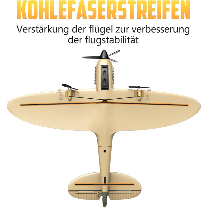 RC літак Hawk's Work Spitfire 2.4GHz - радіокерований винищувач для дітей та початківців, готовий до польоту, 6-осьовий гіростабілізатор