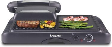 Електрогриль BEPER 90.871 з кришкою, антипригарне покриття, нержавіюча сталь, чорний (1600 Вт)
