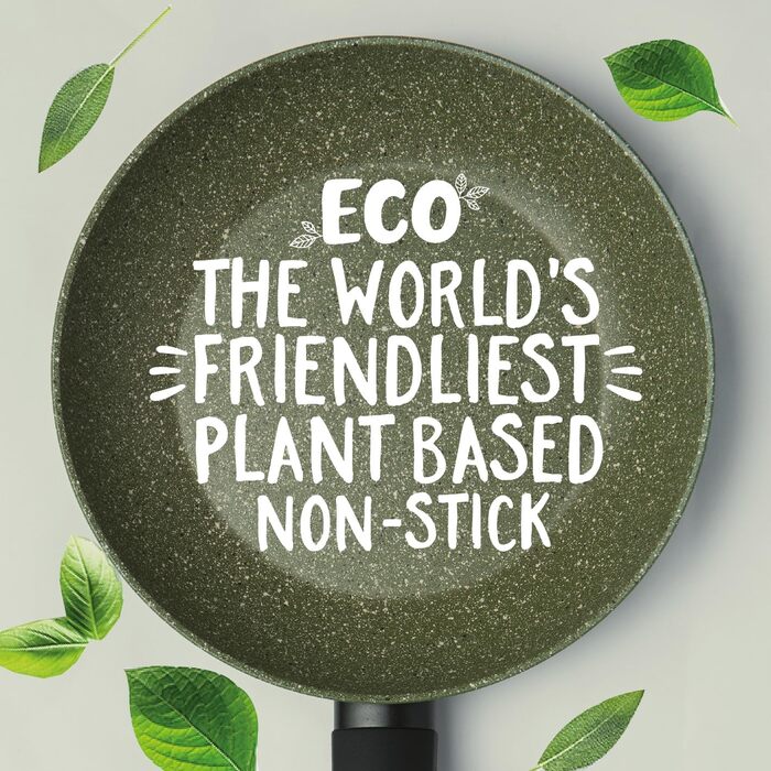 Екологічне антипригарне покриття - Антипригарне покриття на рослинній основі - Переробляється та переробляється - Не містить PFOA - Індукційний - Зелений, (сковорода вок, 28 см)
