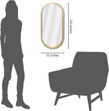 Дзеркало овальне Americanflat Spiegel Oval 30x61 см, золотий, з пластиковим каркасом для ванної, вітальні або спальні