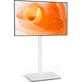 Підставка для телевізора TVON з кріпленням для плоских/вигнутих телевізорів 81-152 см (до 40 кг), регульована по висоті, з дерев'яною основою, поворотна, для спальні, білий/дерев'яна основа