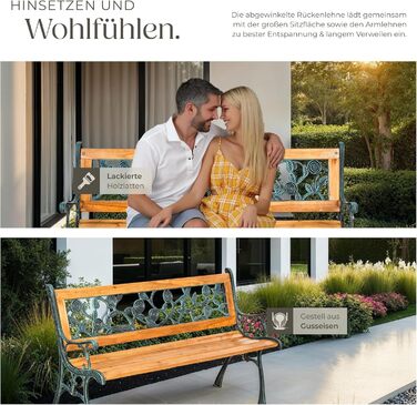 Гарна лавка для саду Tectake на 2 місця, з дерева, у стилі кантрі, для тераси, балкона або саду. Розміри: 119,5 x 62 x 83 см (модель 'Michaela')