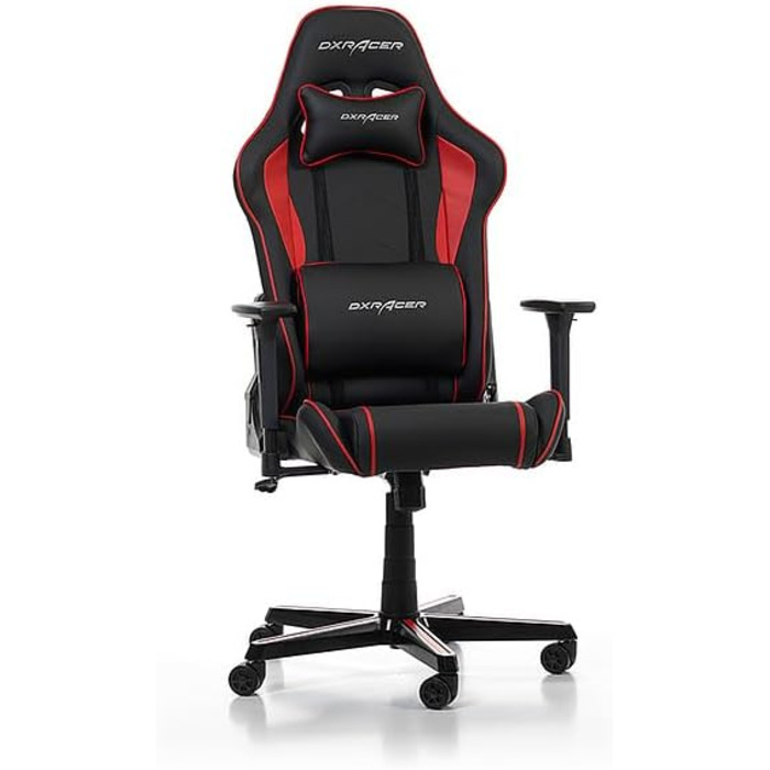 Геймерське крісло DXRacer Prince P08, шкірозамінник, чорне-червоне, для людей зростом до 185 см