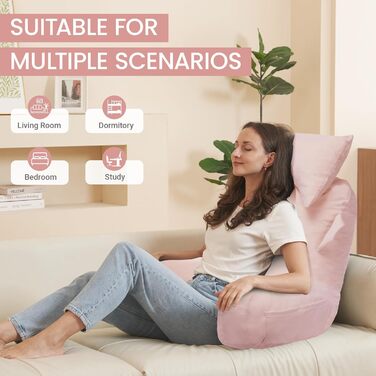 Портативне подушкове крісло для читання з підголовником (Oeko-Tex), м'яке крісло з підлокітниками та кишенями для дорослих, зручне ліжко-подушка з memory foam для гуртожитку (Рожевий, Преміум Великий)