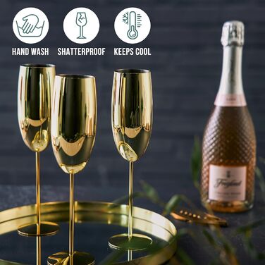 Набір келихів для шампанського та просекко Oak & Steel (8 шт.) - 285 мл, нержавіюча сталь, міцні, для подарунків на день народження, весілля, Різдво (золотий)