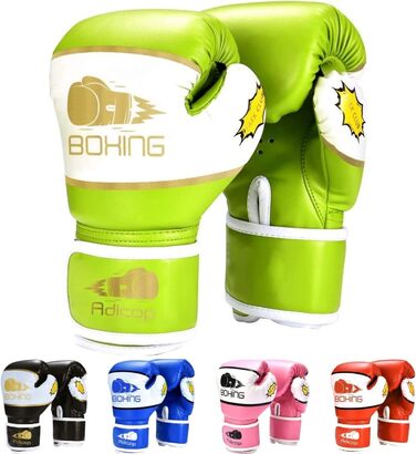 Дитячі боксерські рукавички Adicop для дітей від 4 до 12 років, для підлітків, хлопчиків, дівчаток, для боксу, тренувальні рукавички, для спарингу, боксерські рукавички, для боксерської груші, кікбоксингу, Муай Тай ММА (зелений)