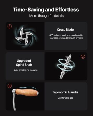 М'ясорубка ручна VEVOR з нержавіючої сталі 304, насадки 4.5/8 мм, для фаршу та ковбас, срібляста (#10)