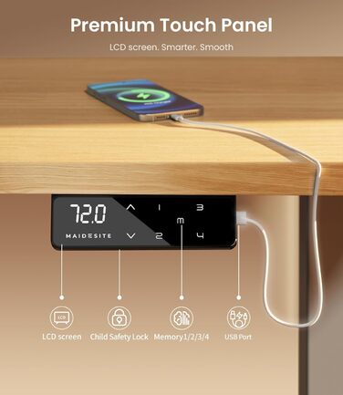 Електричний регульований стіл MAIDeSITe T1 Pro (Сірий) з 4 пам'яттю висоти та потужним мотором