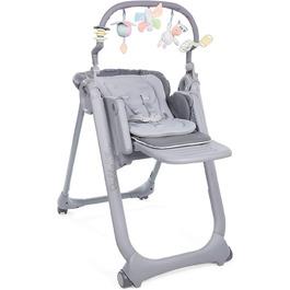 Високий стільчик Chicco Polly Magic Relax з іграшковим столом та зменшувачем для новонароджених, 8 положень по висоті, 4 колеса, Made in Italy, графітовий колір