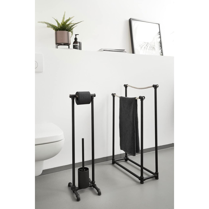 Набір для стоячого унітазу WENKO Osuna - тримач для туалетної щітки, метал, 20,5 x 77 x 25 см, чорний