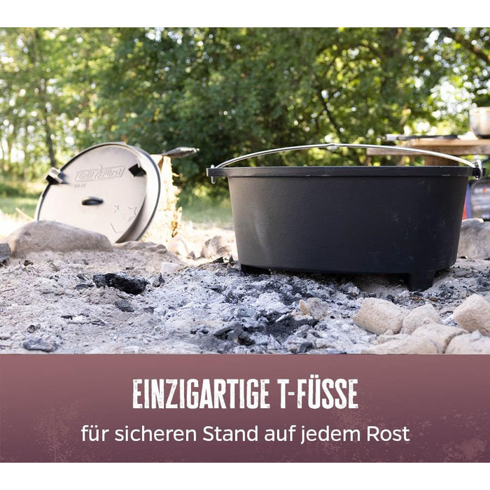 Набір Dutch Oven Grillfürst BBQ Edition DO 9: чавунний котелок з ніжками, 8,5 л (Dutch Oven DO 28) з підйомником кришки та сумкою для зберігання