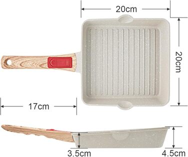 Сковорода-гриль AIKENBBKK 24x24 см з знімним ручками, антипригарне покриття, для стейків, сумісна з духовкою та посудомийною машиною (білий)