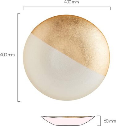 Діаметр 33 см - Різнокольорова декоративна скляна чаша для прикраси дому та свят (біла та золота)