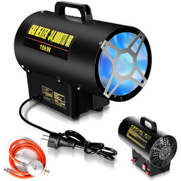 Газовий нагрівач для приміщень Ikodm 10kW 220V: газовий нагрівач, газовий обігрівач, газовий нагрівач-вентилятор, пропановий нагрівач, 320 м³/год, з газовим шлангом 1,2м та редуктором 700 мбар