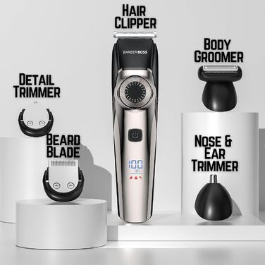 Тример для волосся BarberBoss - Тример для бороди для чоловіків, тример для волосся в носі, 39 довжин стрижки, насадки-гребінці, точний циферблат, керамічне лезо, водонепроникний, масляний і світлодіодний дисплей, QR-6083