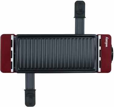 Wëasy Raclette Duo 2-в-1: гриль та фондю, червоний, антипригарне покриття, для 4 осіб, з дерев'яними шпателями та формами для сиру