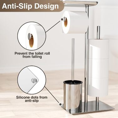 Тримач туалетного паперу настільний срібний з щіткою - набір для ванної кімнати