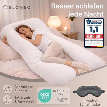 Подушка для вагітних ELONEO NEU для сну на боці, подушка для годування, XXL розмір, біла, знімний чохол, подушка для читання, пральна