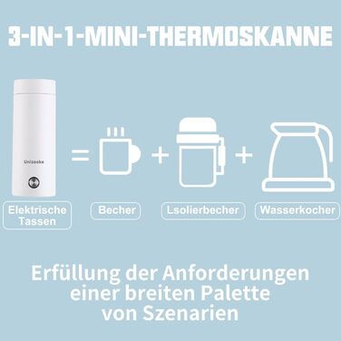Портативна міні-нагрівальна чашка Unizooke, 400 мл, дорожній електричний чайник 220 В, вакуум 300 Вт, для приготування молока, кави, води та чаю, білий білий