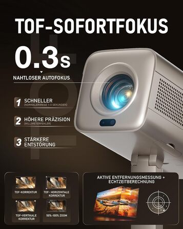 Mini проєктор Smart Beamer 4K з автофокусом, WiFi6, Bluetooth, 28000 люмен, підтримка Netflix та Dolby Audio. Підходить для домашнього кінотеатру та використання на вулиці. Сумісний з телефонами та ПК.