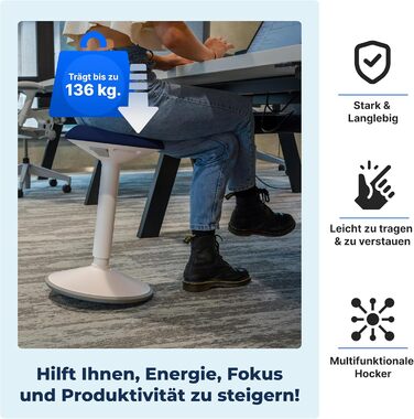 Ергономічний офісний стілець-хокер з регулюванням висоти та ефектом балансування, синій (40-60 см) - найкращий вибір для офісу та стоячої роботи