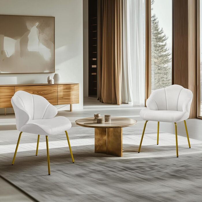 Крісла-черепашки Yaheetech, 2 шт., білі. Сучасні крісла з металевими ніжками, для вітальні, туалетного столика, спальні. Поліестер.