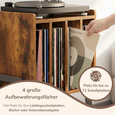 ACAZA: Стіл для програвача вінілових платівок з 4 відсіками – 66 x 40 x 30 см – Дерево та метал (Вінтаж, Колір: Коричневий)
