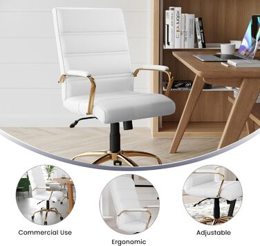 Офісний крісло Flash Furniture - крісло для шефа, біле шкіряне, з червоно-золотим каркасом, 61 x 58,5 x 103,5 см