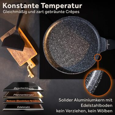 Сковорода для крепів ZWIEGER з дозатором тіста – антипригарна сковорода для панкейків Induktion 26 см, сковорода для панкейків, яку можна мити в посудомийній машині – з нержавіючою сталлю по всій поверхні, підходить для всіх типів плит – без PFOA та PFOS,