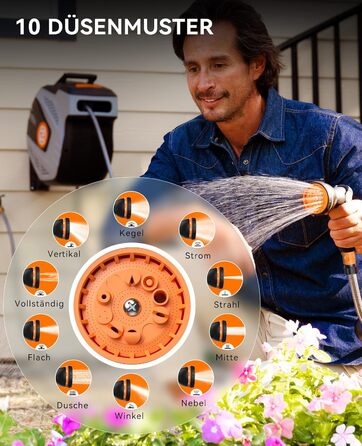 SUNPOW Ротаційний барабан для шланга на стіну 15м з розпилювачем - сірий, для дому та автомобіля, автоматичний збір