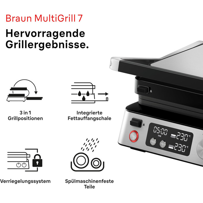 Електричний гриль Braun MultiGrill 7 CG7020: 3-в-1 (контактний гриль, BBQ, духовка), 2000W, велика площа для приготування (12 бургерів), для дому, легко миється
