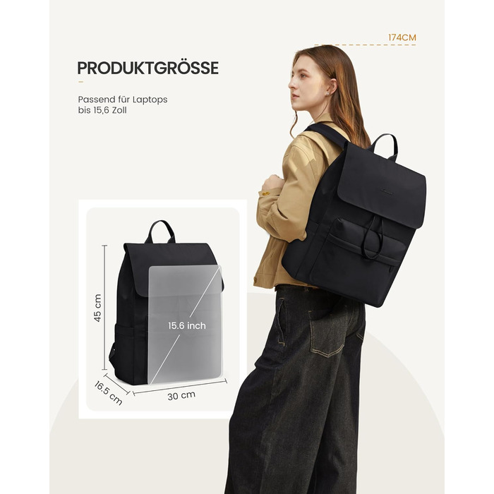 Сумка-рюкзак LOVEVOOK для жінок, легкий шкільний рюкзак для підлітків з відділенням для ноутбука 15.6 дюймів, чорний M-15,6