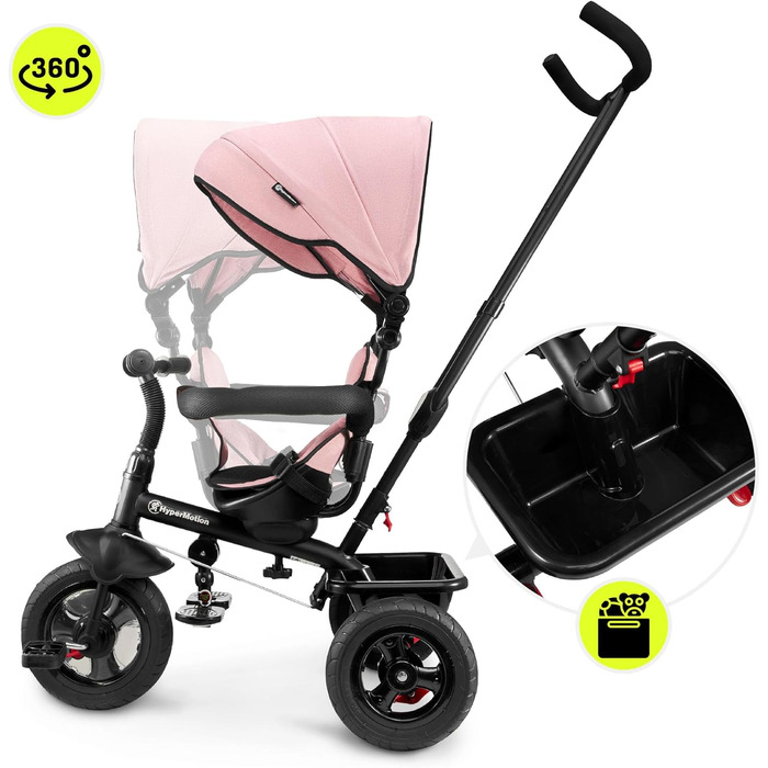 Триколісний велосипед HyperMotion з ручкою для батьків, рожевий - для дітей від 1 до 4 років (до 20 кг)