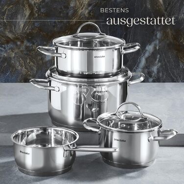 Набір каструль tectake® 7 шт. з нержавіючої сталі: каструлі з кришками для плити (індукційна, газова, електрична) - кухонний набір для дому та кемпінгу