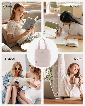 Сумка-рюкзак LOVEVOOK для жінок, 15.6 дюймів, для ноутбука, шкільна сумка для підлітків, дівчаток, елегантний туристичний рюкзак, сумка для роботи, повсякденна сумка, водонепроникна, для подорожей, навчання, роботи (15.6 дюймів, Бежево-рожевий)