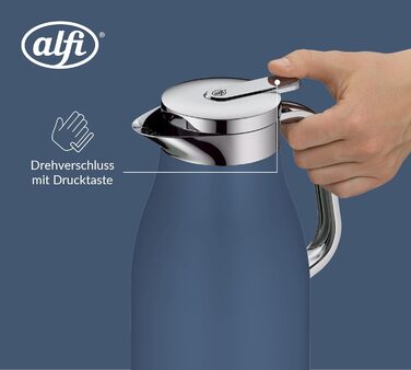 Термос Alfi SKYLINE 1.0л, пастельний колір, нержавіюча сталь з гігієнічним скляним вкладишем, обертовий замок з зручною кнопкою, ергономічна ручка, ідеальний для кави та чаю, BPA-free (1000 мл, Deep Water Mat)