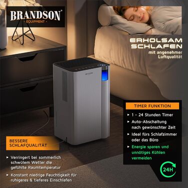 Електричний осушувач повітря Brandson з компресором, 12 літрів, Wi-Fi, з таймером, функцією відтавання, білий