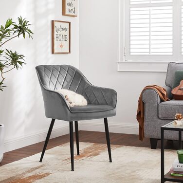 Крісла SONGMICS для їдальні, вітальні, кухні, спальні - 2 шт, з м'яким оксамитовим покриттям, металеві ніжки, до 110 кг, сірий світлий відтінок (LDC088G0)