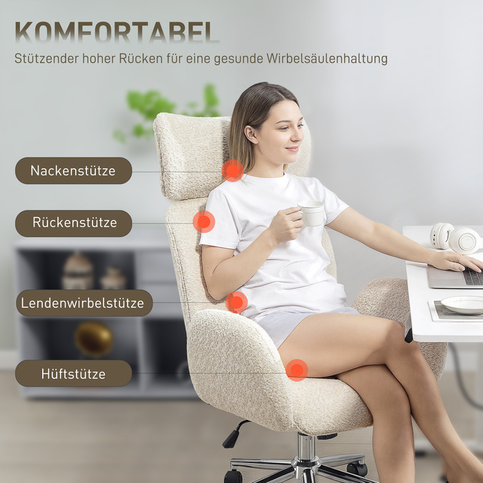 Крісло офісне HOMCOM з регульованою підголівником, ергономічне крісло для роботи, з функцією гойдання, регульоване по висоті, сіро-біле