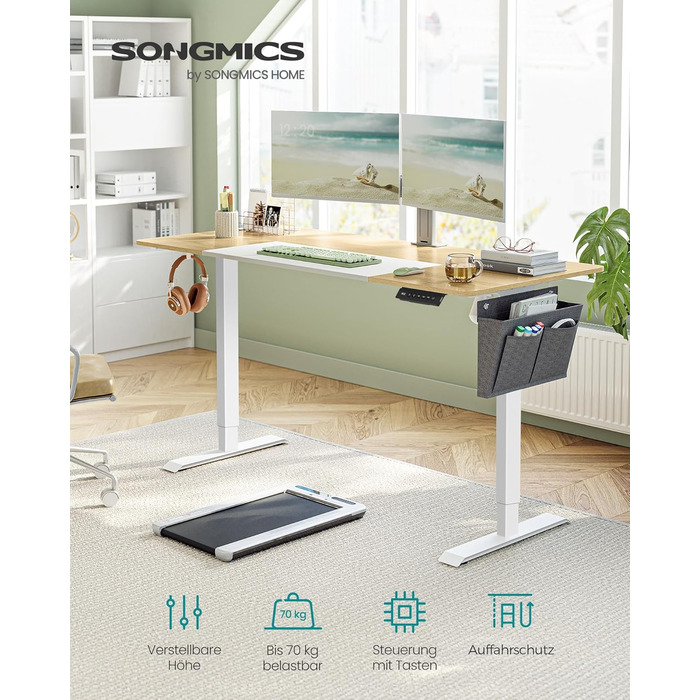 SONGMICS Регульований стіл, електричний, з пам'яттю 4 положень, 160 x 70 см, вінтажний коричневий + матовий білий, LSD026X01