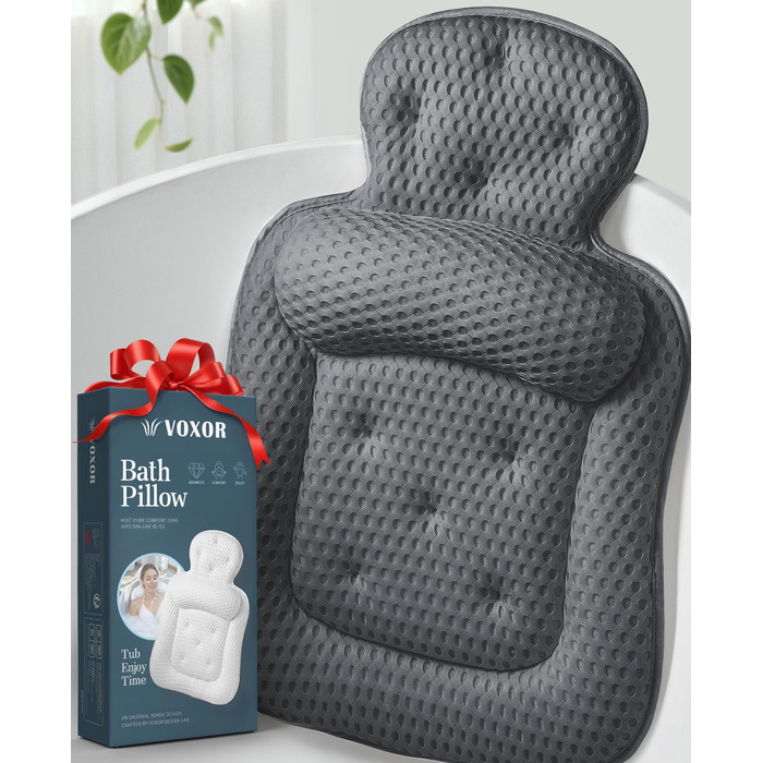 Подушка для ванни під голову та шию з 3D-сітки, 54 присоски, сіра. Аксесуар для релаксації у ванні та душі, подарунок