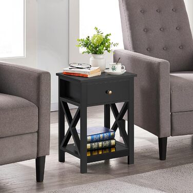 Журнальний столик Yaheetech з шухлядою та полицею, білий, для вітальні та спальні, скандинавський стиль