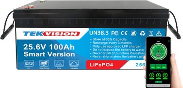 Акумулятор Tekvision LiFePO4 24V 100Ah з BMS для автофургону, човна, сонячної системи, каравану, домогосподарства